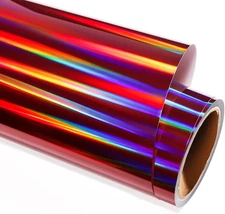 GIRAFVINYL Maroon Holographic Vinyl Rainbow Maroon Vinyl Permanent - 12" X 6 Ft 