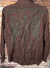 Mens Affliction Black Premium Embroidered Eagle Long Sleeve Button Shirt Size XL