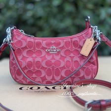 NWT Coach Teri Shoulder Bag In Signature Denim CDE43 denim/Silver/True Red