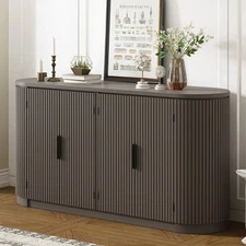 U_STYLE Vertical Striped Storage Cabinet with Doors - Adjustable & Versatile