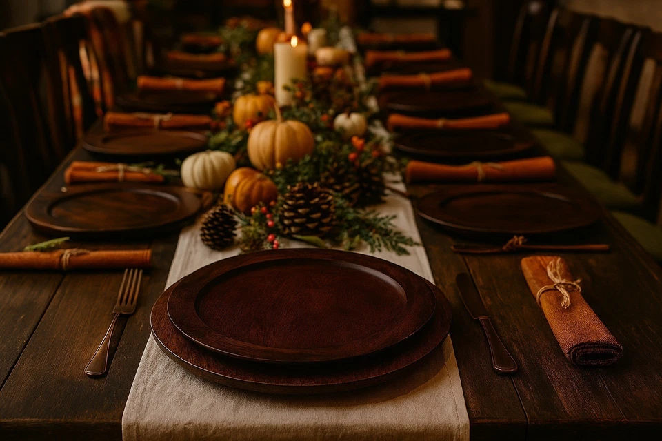 Juego de 12 Placas Cargador Madera 13" Diámetro 1" Grueso Diseño Redondo Para Elegante T Foto 3 de 4