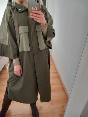 Marc O Polo Damen Mantel lang mit Kapuze Druckknopf Taschen oliv/khaki Gr 38