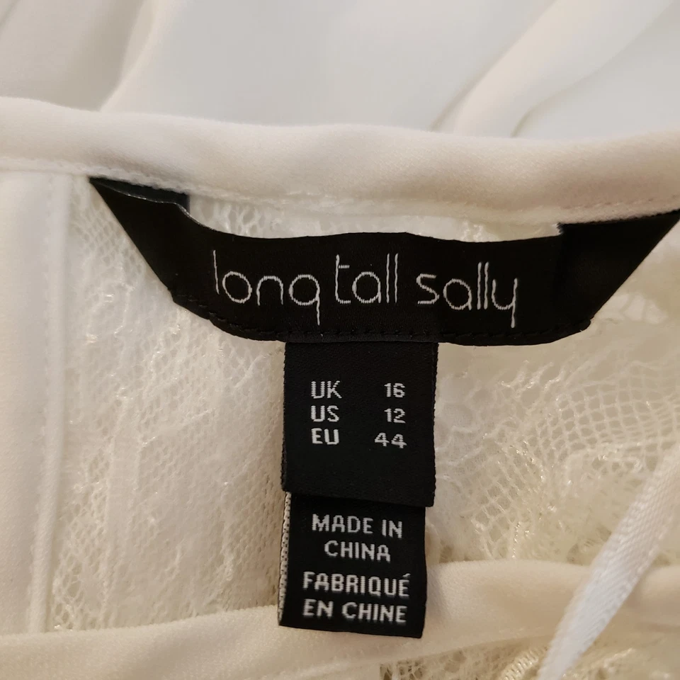 Blusa Larga Alta Sally Talla 12 Invierno Blanco Encaje Oficina Negocios Informal Ropa de Trabajo Foto 4 de 4