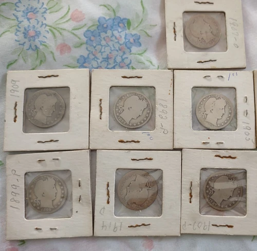 Group of 7 Barber  Qurtrs: 1909,1905, 1907 ,1906, 1914, 1892, 1899