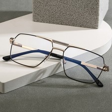 Fashion Blue Light Blocking Vintage Metal Large Frame Reading Glasses Men Women