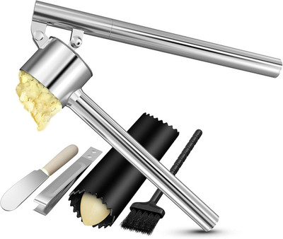 5-In-1 Heavy Duty Stainless Steel Garlic Press Mincer Crusher Set Easy Squeeze