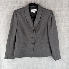 Le Suit Blazer Womens 10P Gray Short Collared Lined Pockets Button Twill