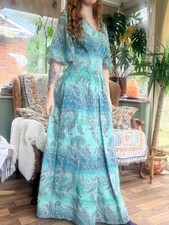 Vintage 1970s maxi dress Blue size 12 Paisley hippie boho festival Dress