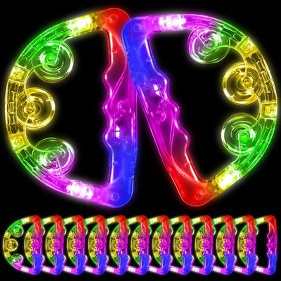12PCS LED Light Up Tambourines Flashing Handheld Party Favors Instruments