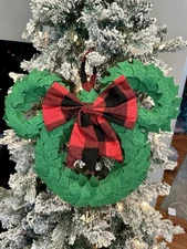 Disney Parks Mickey Mouse Christmas Holly Wreath With Bow, Excellent Condition!