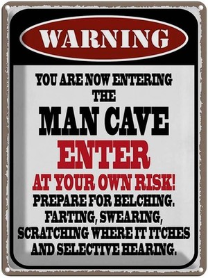 Blechschild 40x30 cm warning man cave enter at your risk Deko Geschenk Metall Sc