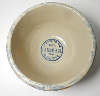 OLD ADVERTISING J A SOUFAL CO ELGIN MINNESOTA RED WING PANELED SPONGEWARE BOWL