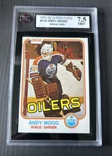 1981-82 OPC O-pee-chee #120 Andy Moog Rookie Card Oilers KSA 7.5 NM+. rookie card picture