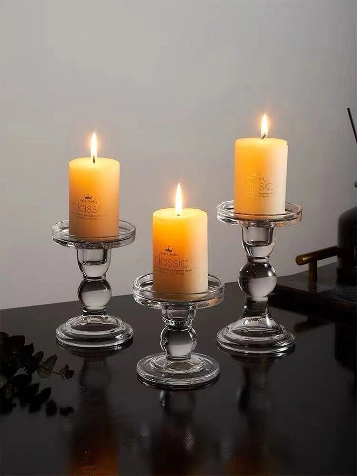 Glass Pillar & Dinner Candle Holders Small Medium Large Wedding Table & Decor - Image 4 of 4