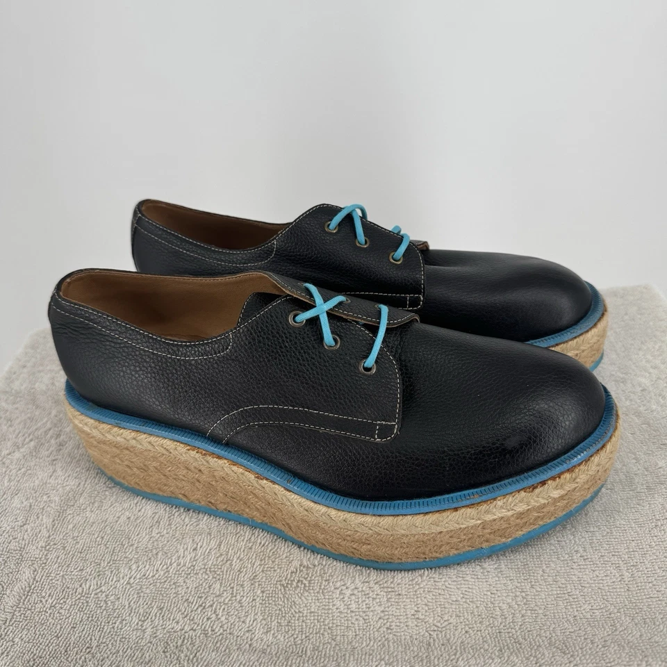 John Fluevog shoes unisex mens womens 7 8 black oxford leather espadrille - Image 2 of 4