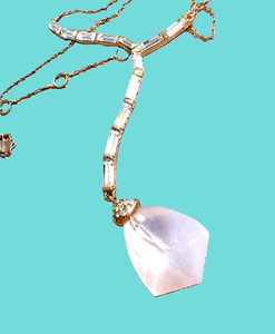 Authentic Alexis Bittar Rose Gold Plated MOP, Lucite & Crystal Asymetric Necklace