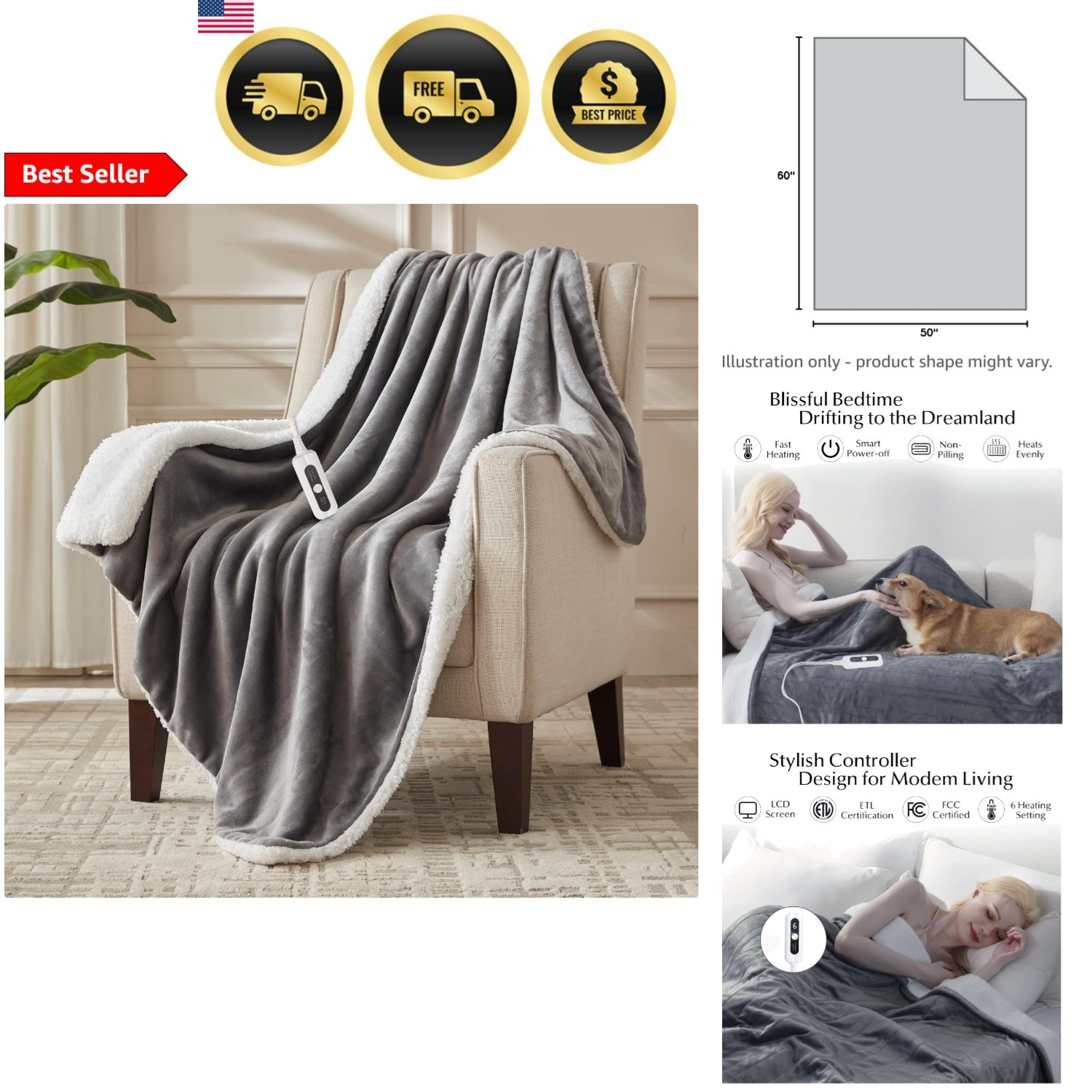 Electric Heated Blanket Throw 50x60 Cozy Safety Auto-Off War