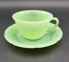Vintage Fire King Jadeite Glass Alice Pattern Coffee or Tea Cup with Saucer Set