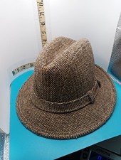 Vintage Stetson Equalizer Tweed Fedora Hat Brown Herringbone Mens Small 6 3/4