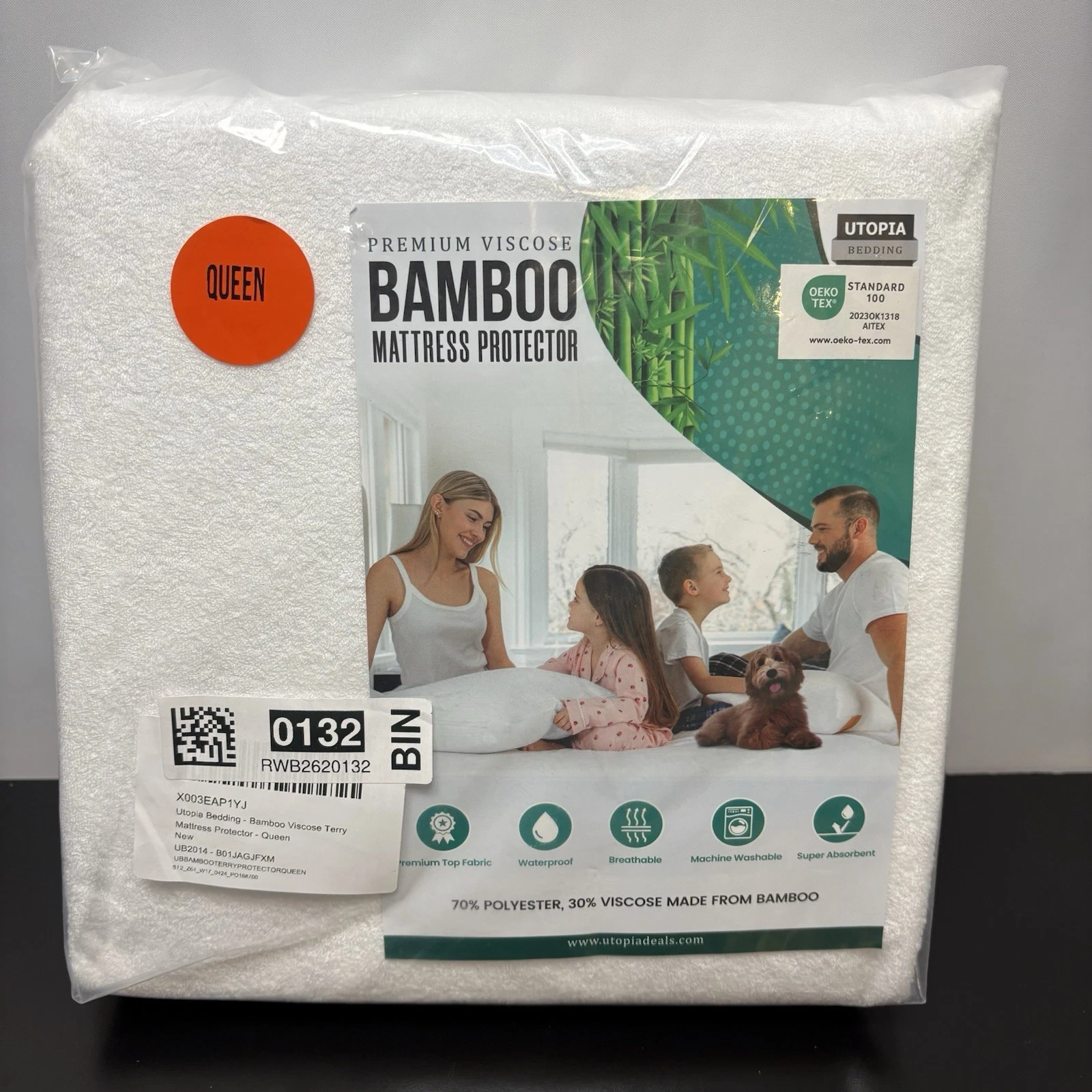 Utopia Queen Size White Premium Viscose And Bamboo Mattress Protector