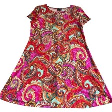 Everlily Swing Tunic Dress XL Paisley Retro Multicolor Short Sleeve Stretch