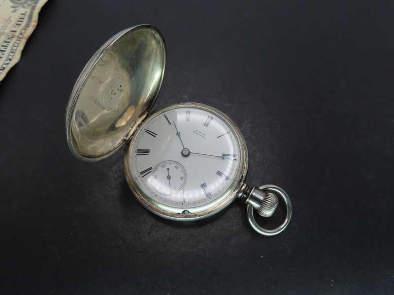 1880 Waltham Wm Ellery Pocket Watch, 11j 18s, Sterling Silver Hunting, Repair