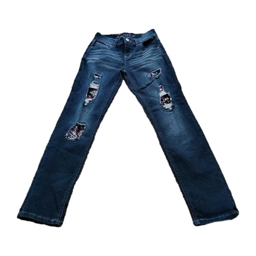 Justice Girls Girlfriend Jeans Size 10 Sequin Patch pre-owned - Picture 2 of 13