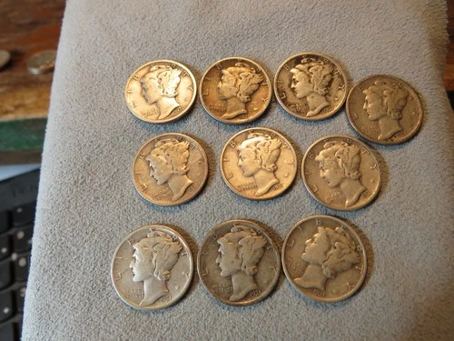 10 1931 Mercury Dimes. Very Fine++/XF  1931 90% Silver Mercury Dimes