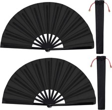 Folding Hand Rave Fan 2 Pack Large Black Line Dancing Tai Chi Festival