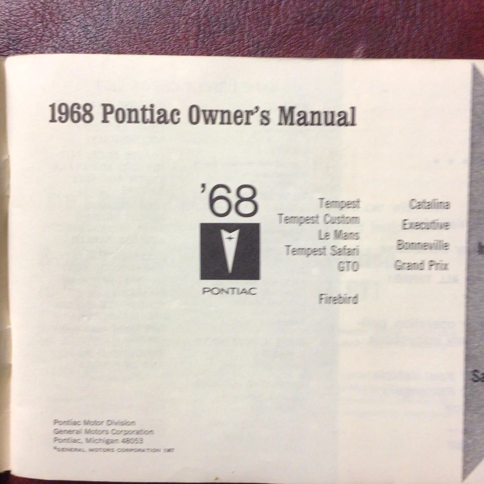 Pontiac GTO 1968 Firebird Tempest Grand Prix Bonneville manual original del propietario todo Foto 2 de 4
