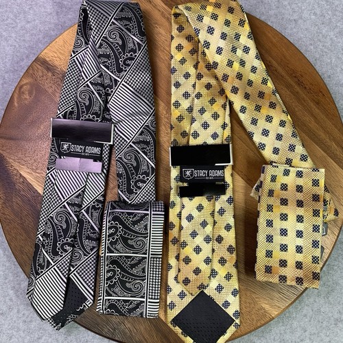 New Stacy Adam Lot Of 4 Ties Preppy Pointed Abstract Geometric Glen Check Plaid - Picture 12 of 19