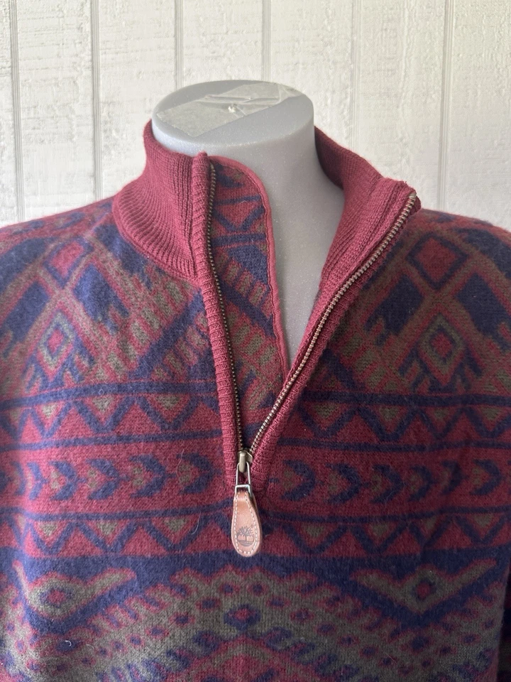 Suéter de Lana Timberland Vintage Cuarto Cremallera Azteca Años 90 Equipo Climático Talla XL Foto 3 de 4