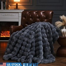 Luxury Faux Fur Bubble Blanket Soft Plush Throw Cozy Decorative Gift All Seasons
