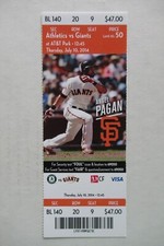 SAN FRANCISCO GIANTS VS OAKLAND ATHLETICS 7/10/2014 FULL TICKET~ ANGEL PAGAN