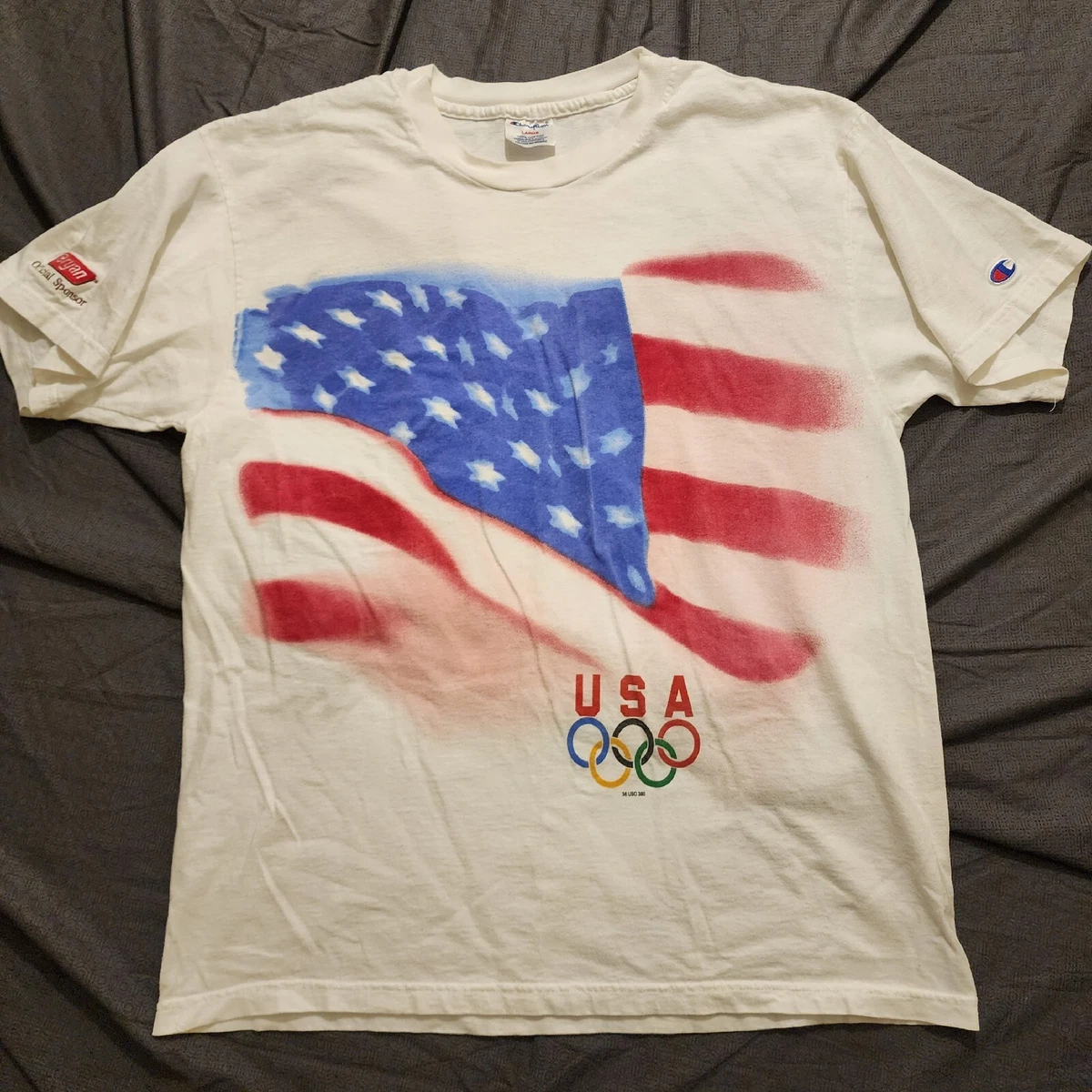 Rare Vintage CHAMPION Team USA Olympics Red Navy T Shirt 90s Size large