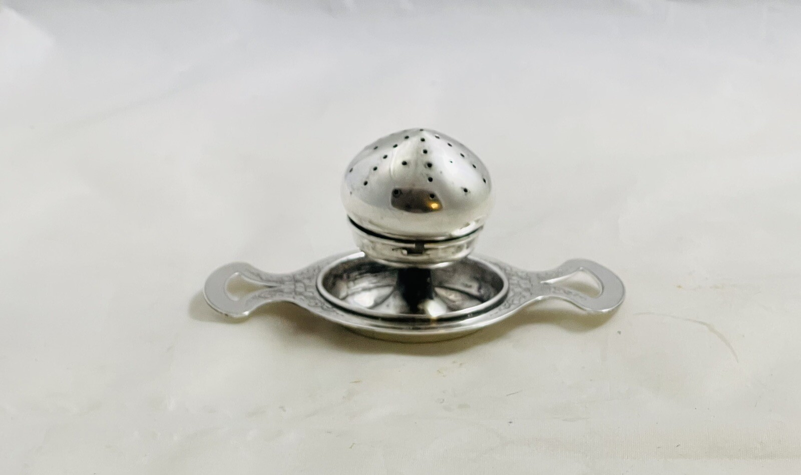 Antique Rare Sterling Silver Tea Strainer & Stand By Herbst & Wassall