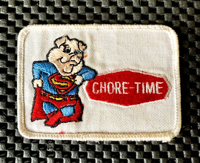 CHORE TIME EMBROIDERED SEW ON PATCH SUPERMAN CHICKEN TURKEY PIG 3 1/2'' x 2 1/2''