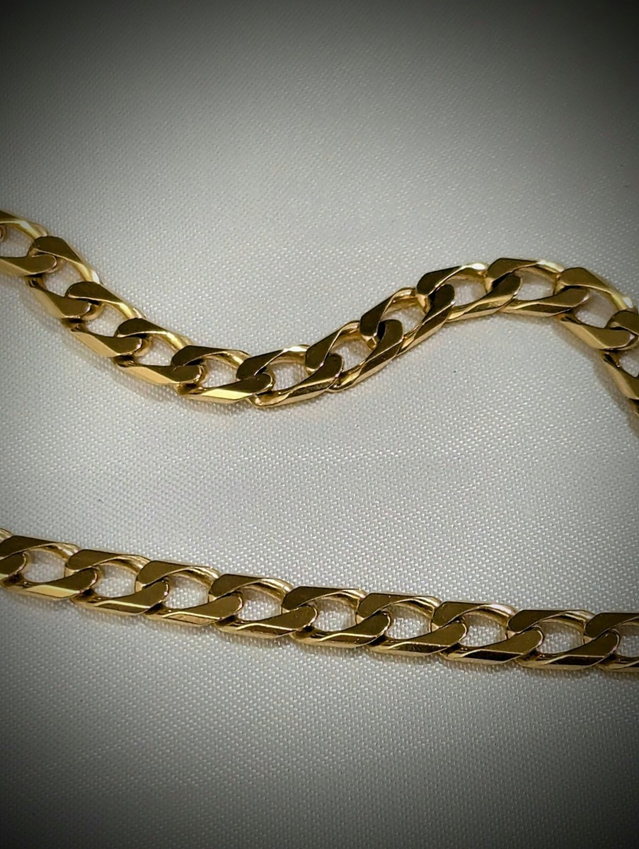18k Italian, Flat Cuban Curb Link Yellow Gold Curb Chain Design