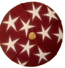 Garnet Hill Christmas Tree Skirt 100% Wool Red w/ White Star Appliqués Buttons