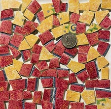 Broken China Mosaic Tile Arts and Craft Supplies - Red  Beige Tiles F192