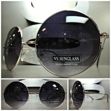 Men's or Women CLASSIC VINTAGE RETRO Style SUN GLASSES Round Silver Metal Frame