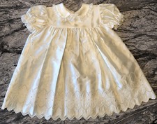 Vintage Ivory Baptism Ceremony Lace Embroidered Collared Dress - Size 6-12 Mos.