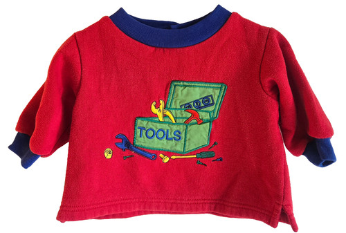 Vintage 90s CLASS CLUB BABY Boys SIZE 12M Red TOOLS THEME Sweatshirt, EUC