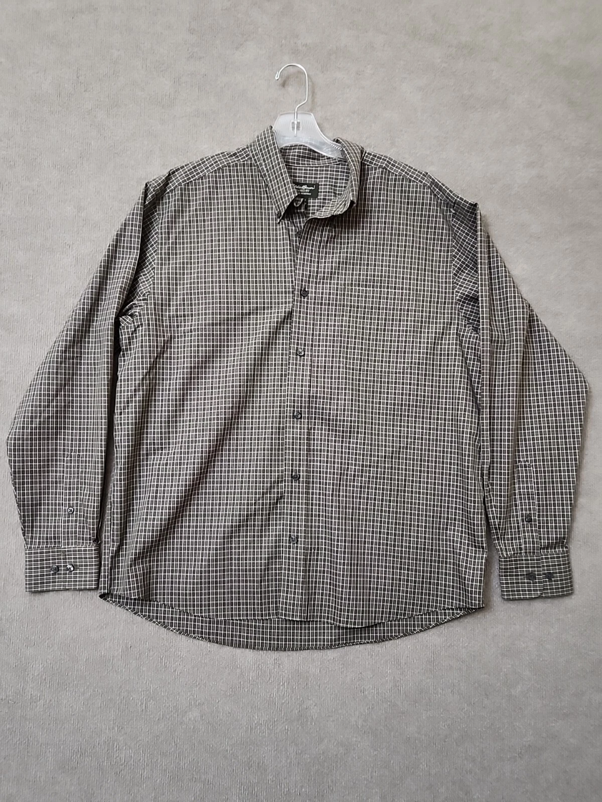 Eddie Bauer Shirt Men's L Olive Green Check Button Up Long Sleeve Hiking