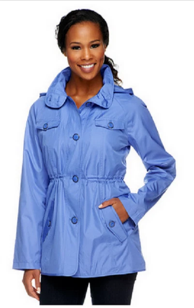 Dennis Basso Water Resistant Floral Lined Anorak Jacket , Blue Hydrangea, Small
