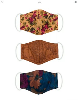 PATRICIA NASH 3 Face Masks, Cotton, Rust Maps, English Flora, Peruvian Paint NEW