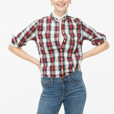 J. Crew Factory NWT Tartan Plaid Ruffled High Top Re-Imagined Cotton Shirt XS