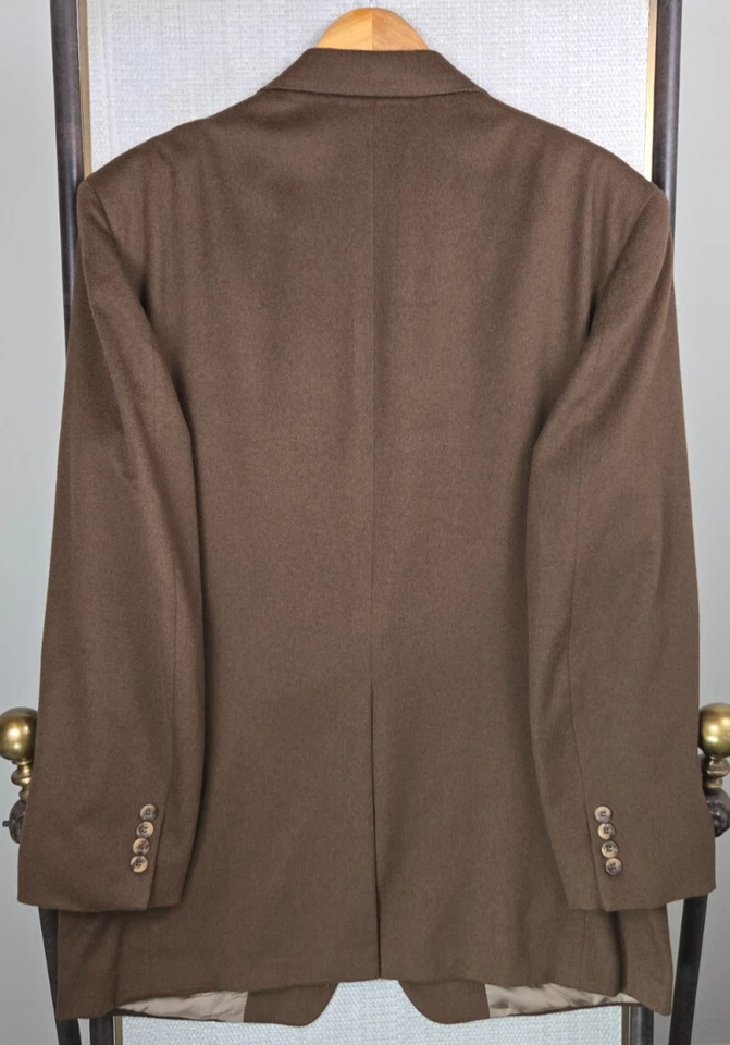 LORO PIANA 100% 羊绒尺寸 44L 男式 2 按钮缺口翻领西装外套棕色 — 第 4/4 张图片