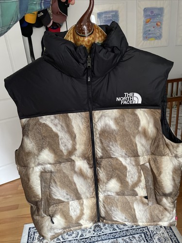 North Face Fur Print Nuptse Vest size 