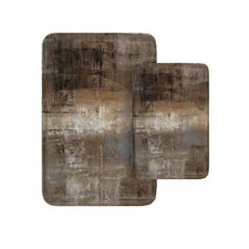 Modern Abstract Bathroom Rug Mat Set of 2 Brown and Gray Art Washable Cover F...